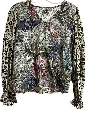 Blank London Long Sleeve Animal Print Blouse - Size Small - Anthropologie